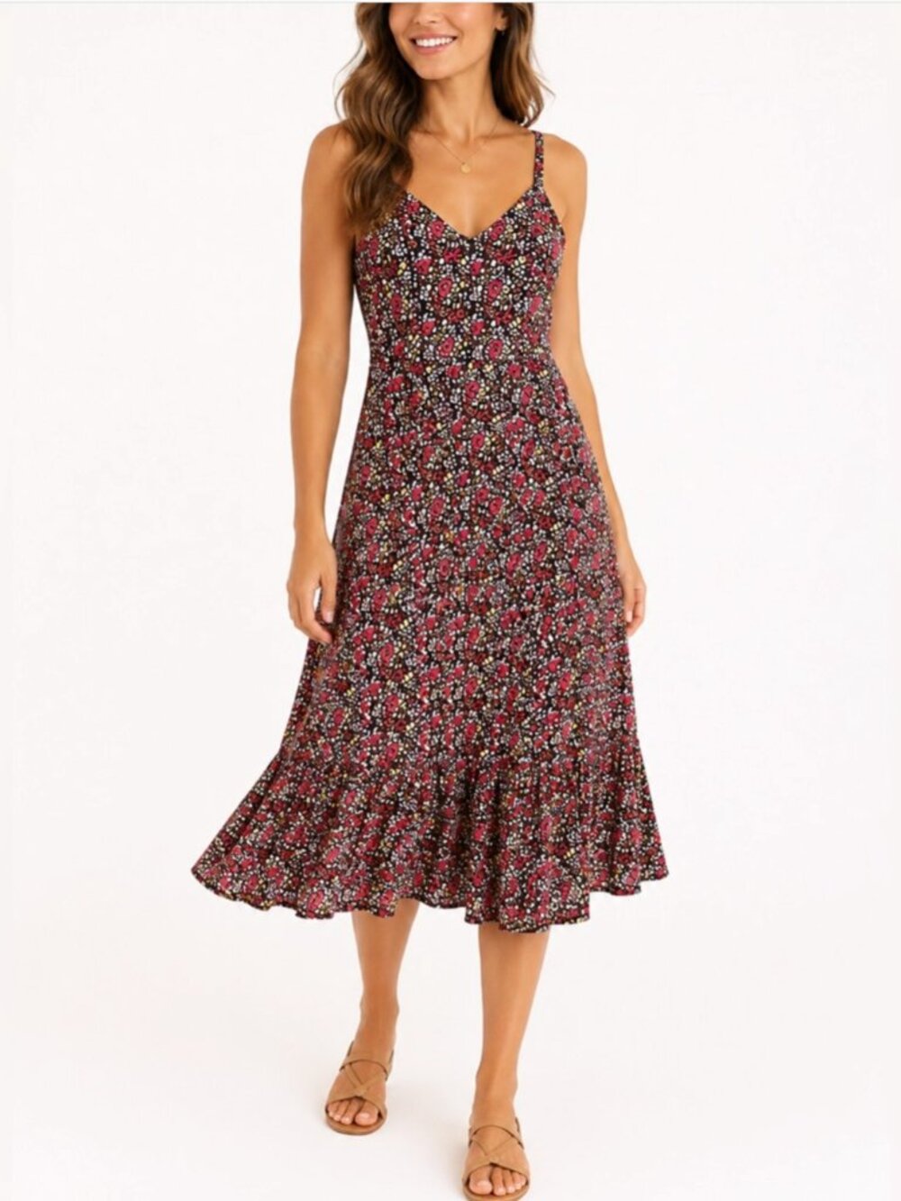 J Crew Factory Floral Sundress Midi Ruffle Hem Pocket Boho Dress XXS